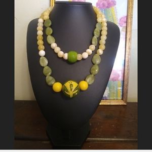 Handmade Chunky Green and Yellow Statement Necklac